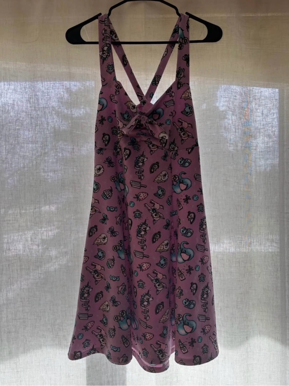 Hot Topic Women's Pink Cross-Back Sundress with Playful Print